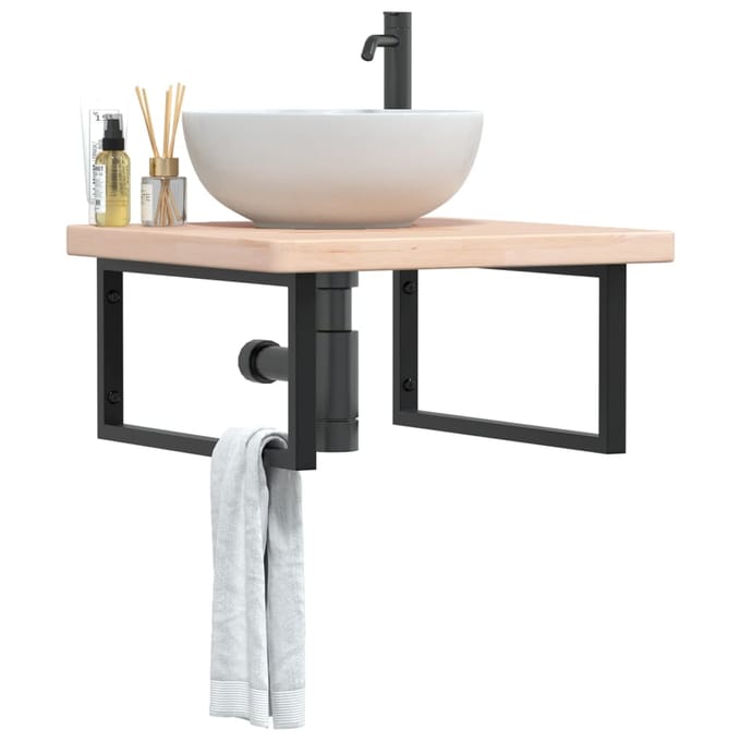 vidaXL - Badkamer - wandschap - staal - en - massief - eikenhout