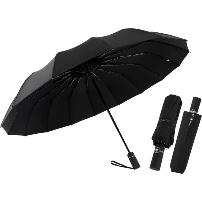 Automatische MONSTER Stormparaplu met 16 panelen Ø 104 cm - Zwart