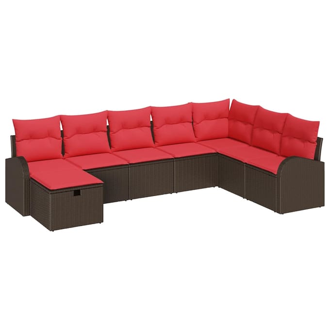 vidaXL - Bankstel - met - kussen - met - opslag - Bruin - en - Rood - poly - rattan