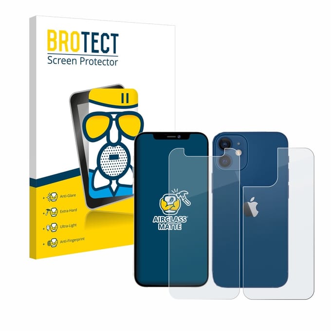BROTECT - Screenprotector voor Apple iPhone 12 mini (Voor+Achter) - Folie Beschermfolie Beschermglas matte