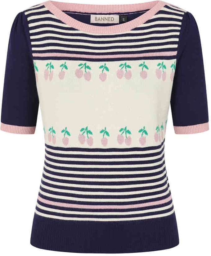 Banned - Jolene Cherries Gebreide trui - S - Blauw