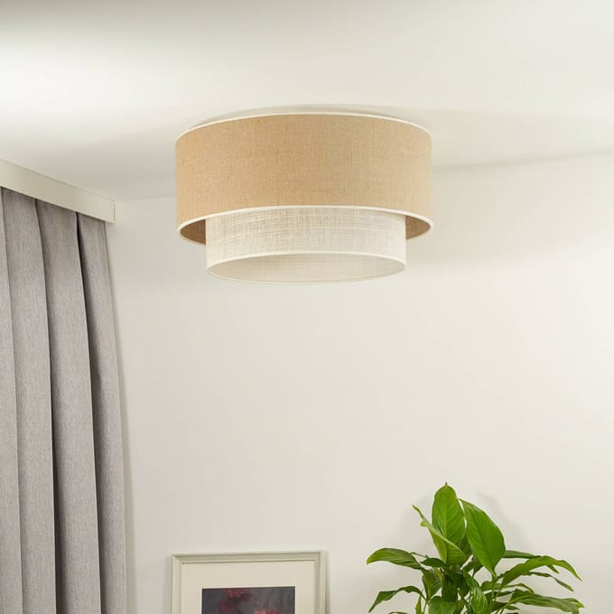 Euluna - plafondlamp - 1licht - Jute textiel - H: 32 cm - E27 - natuurlijk bruin, wit