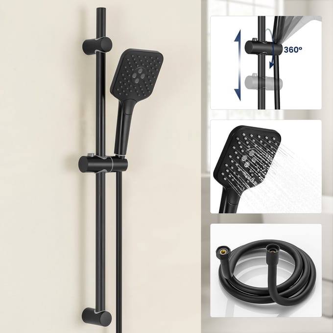 Auralum max Doucheset met Handdouche - 70 cm Glijstang - 3 standen - Zwart