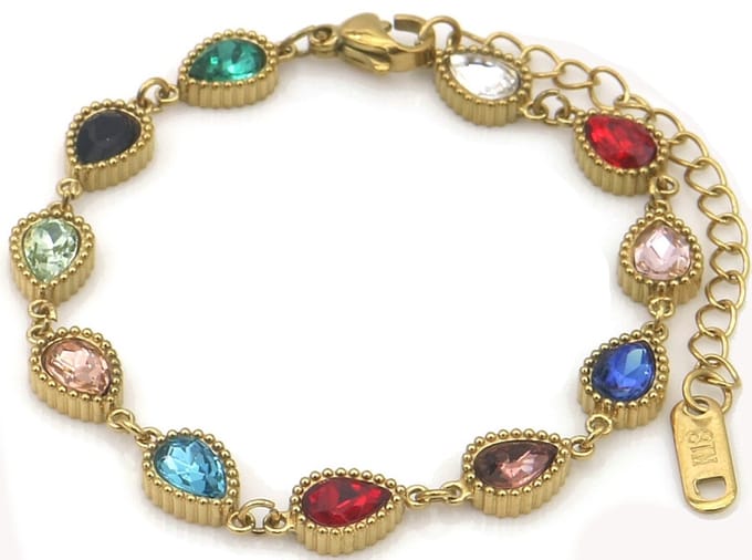Armband - RVS - kristallen - 16-21 cm - multicolor