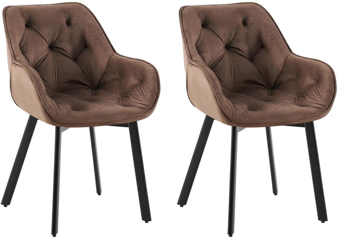 CLP Antigo Set van 2 eetkamerstoelen - Met armleuning - Metalen frame - Velvet - Fluweel/bruin