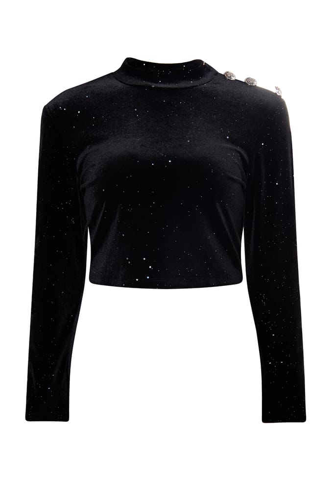 Faina Fluwelen overhemd met glitters Dames zwart