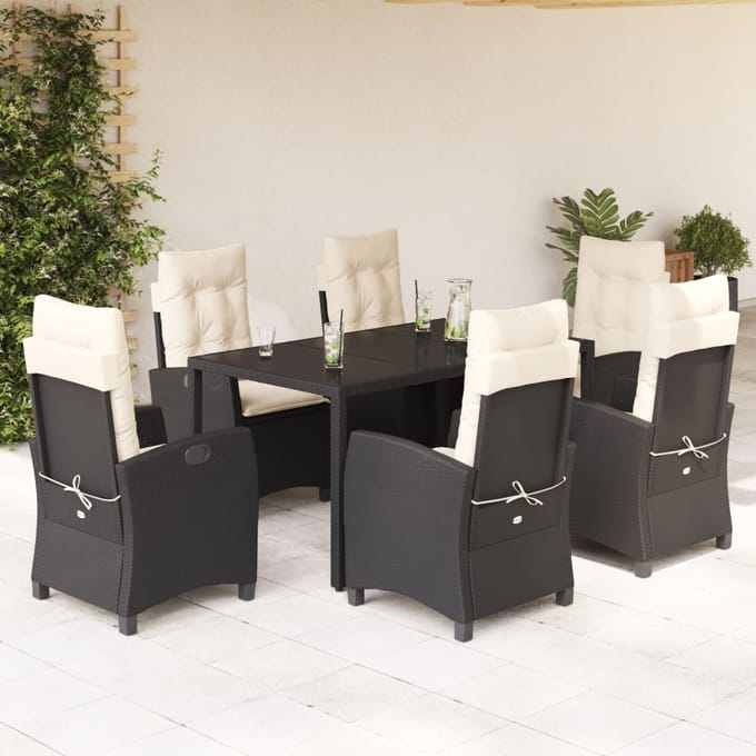 vidaXL - 7-delige - Tuinset - met - kussens - poly - rattan - zwart