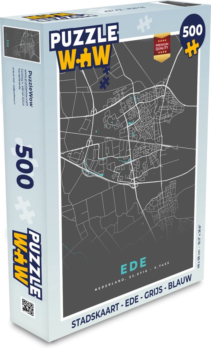 Puzzel Stadskaart - Ede - Grijs - Blauw - Legpuzzel - Puzzel 500 stukjes - Plattegrond