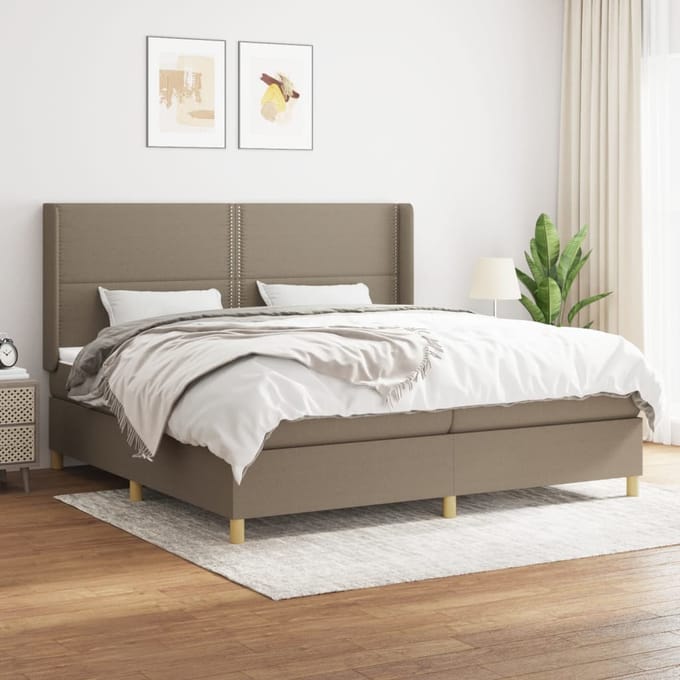vidaXL - Boxspring - met - matras - stof - taupe - 200x200 - cm