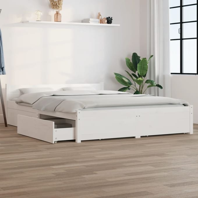 vidaXL - Bedframe - met - lades - wit - 140x190 - cm