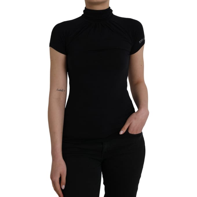 Costume National Zwarte Coltrui Viscose Korte Mouw Top