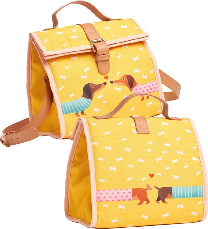 Teckel - lunchtas - koeltas - koelbox - teckelprint - hond - geel - 30x24x16cm - teckel lunchtas