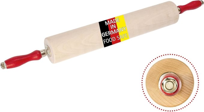 Deegroller Hout - Bakroller Deeg - Gelijkmatig Uitrollen - Met Kogellagers - 45 cm Lengte - Lichtbruin