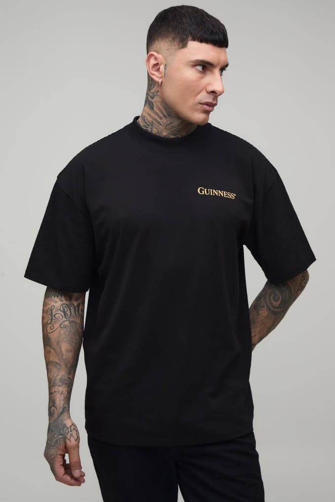 Lang Zwart Oversized T-shirt Met Verlengde Hals En Guinness Licentie Print | Black | Size Medium