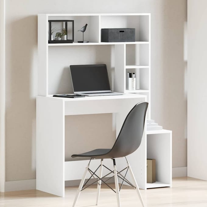 vidaXL - Bureau - met - schappen - 100x45x140 - cm - bewerkt - hout - wit