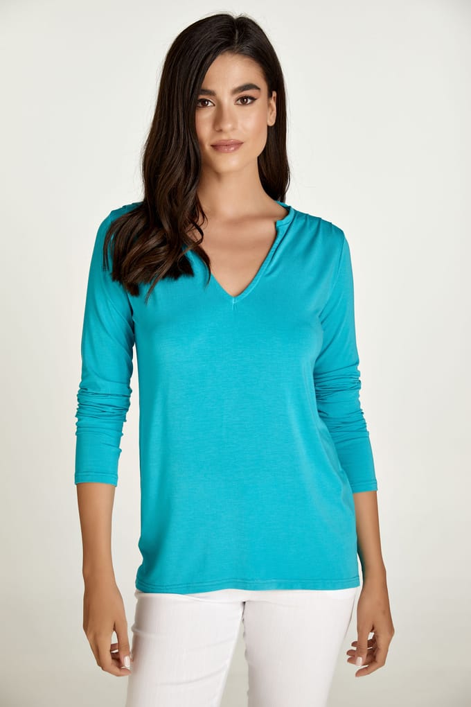 Turquoise Jersey V Hals Top