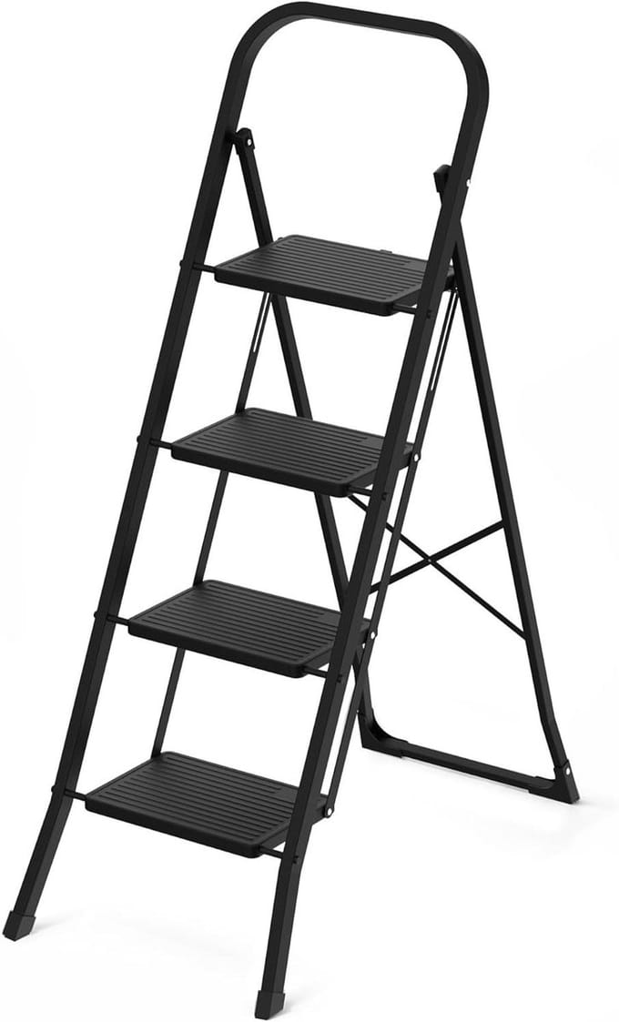 Huishoudtrap 4 Treden - Keukentrap - Inklapbaar - Antislip - Extra Stevig - Lichtgewicht