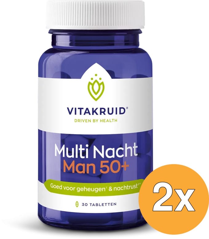 2x Vitakruid Multi Nacht Man 50+ 100% Vegan (30 tabletten)