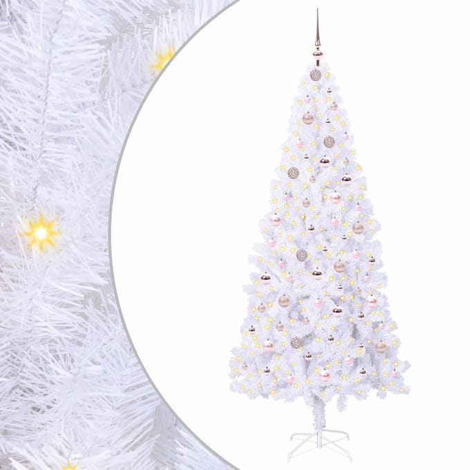 vidaXL - Kunstkerstboom - met - 300 - LED - Wit - 210 - cm - PVC - en - Staal