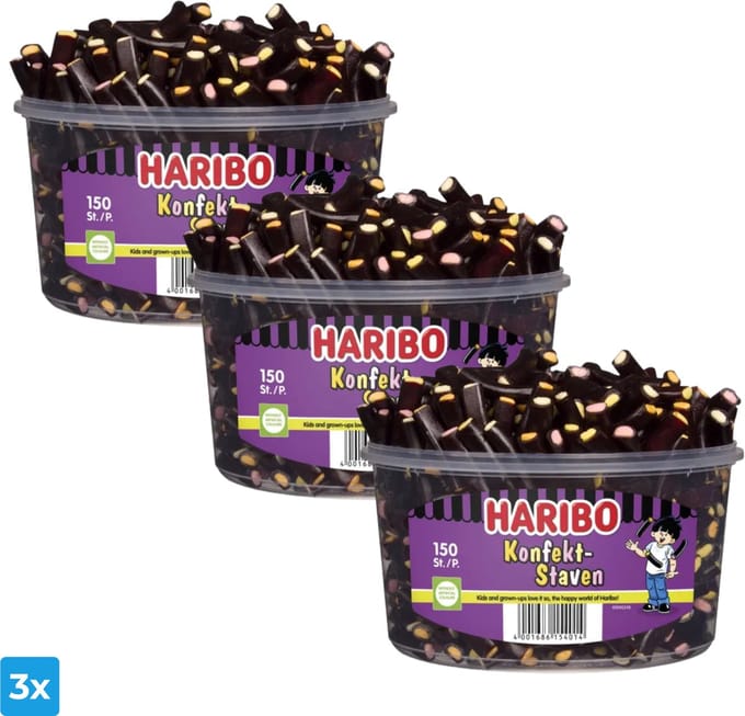Haribo Drop Konfekt-Staven (3x 150 stuks)