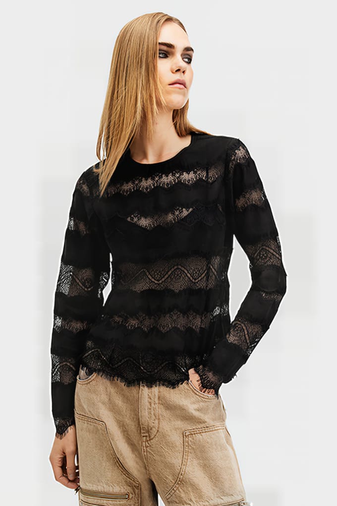 AllSaints Tiff Top Black Größe: 4 | Blusen Outlet | Damen | Schwarz