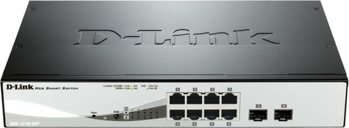 D-Link DGS-1210-08P/E DGS-1210-08P/E Netwerk switch 8 + 2 poorten 20 GBit/s PoE-functie