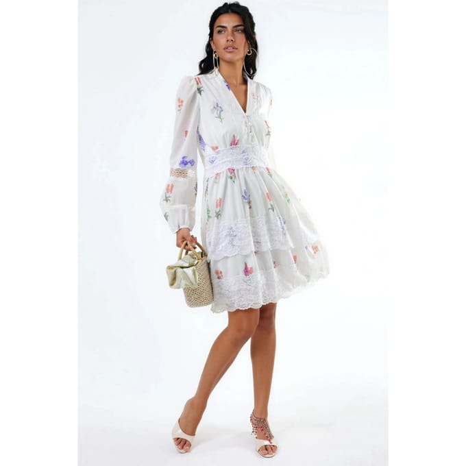Florale Kant Mini-jurk met V-hals