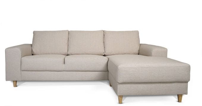 Nordic bank met chaise longue rechts gericht licht beige.
