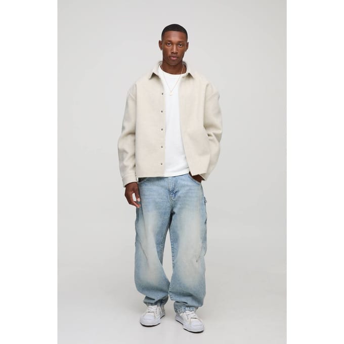Oversized Melton Overshirt | Ecru | Size Small
