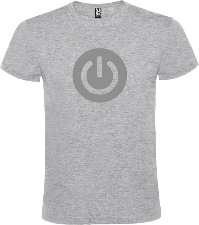 Grijs T-shirt ‘Power Button’ Zilver Maat M