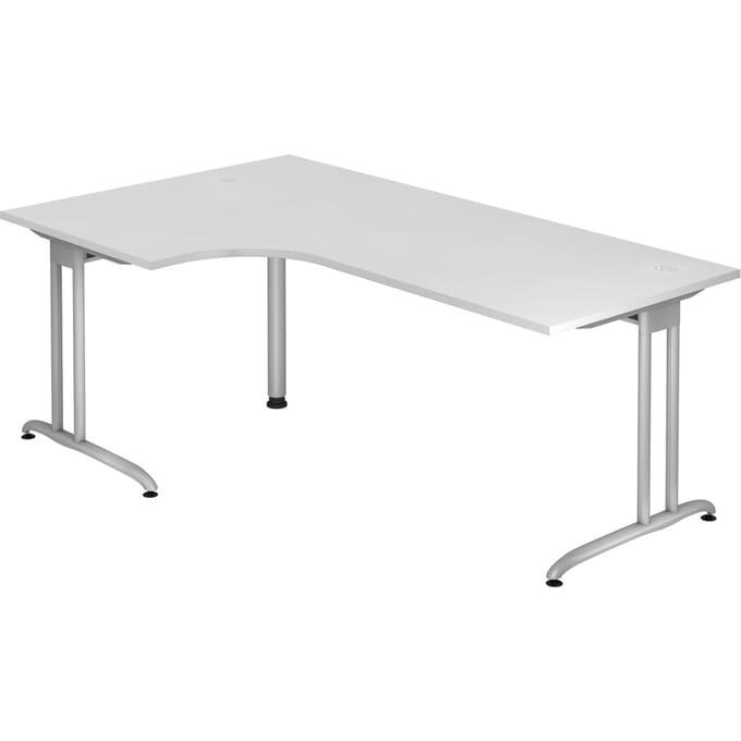 Hoekbureautafel 90° TARA, C-poot, rechthoek,  B 2000 mm, wit