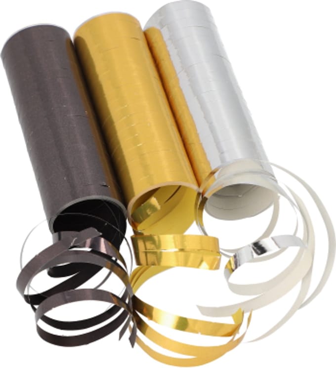 12x 3 Serpentines 4 m zwart/goud/zilver Metallic