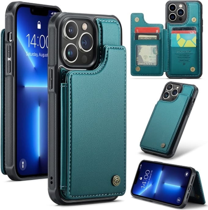Luxe Portemonnee Backcover met Anti-RFID kaarthouders voor iPhone 16 Pro Max _ Groen