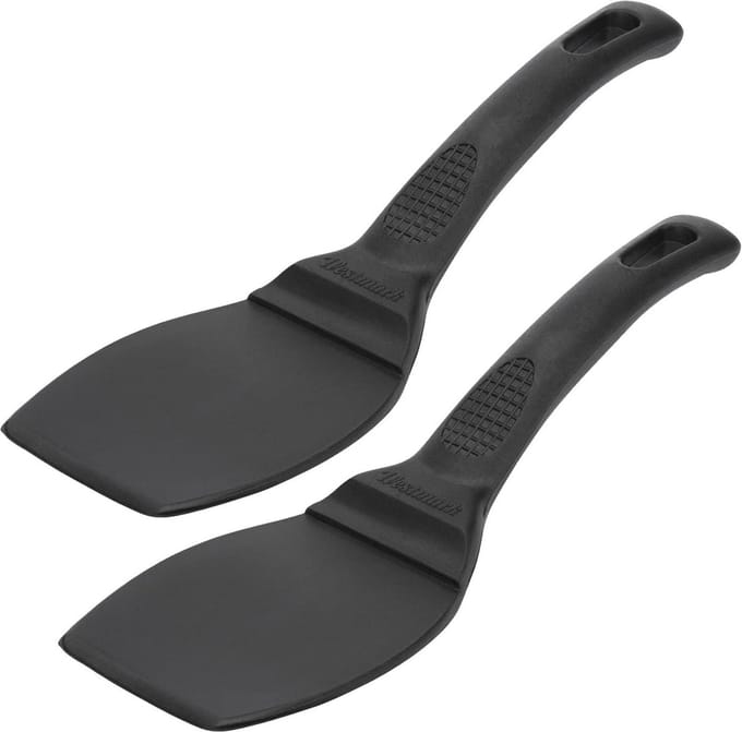 2 spatels met brede lepel voor grote etenswaren Lengte 29 cm kunststof Professional Zwart