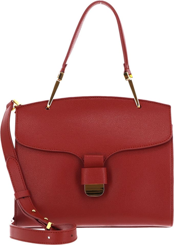 COCCINELLE Leren Handtas Schoudertas Neofirenze Text Handbag Acero Donkerrood