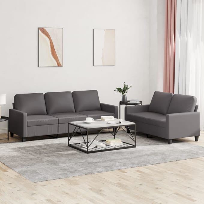 vidaXL - 2-delige - Loungeset - met - kussens - kunstleer - grijs