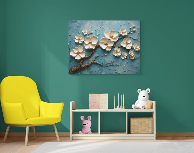 Modern Canvas Schilderij Witte Bloemen – Rustige Wanddecoratie 100x75 cm