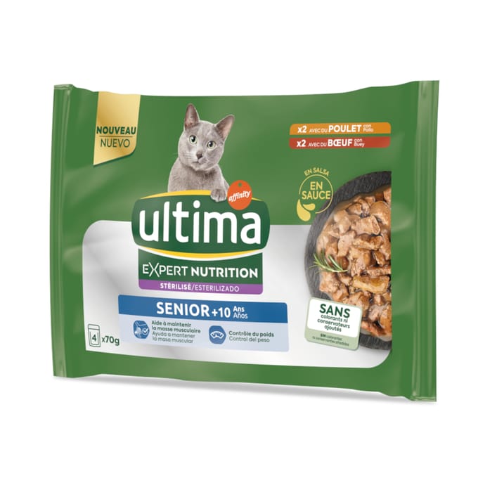 Ultima Cat Expert Nutrition Senior Kip & Rundvlees - 4 x 70 g