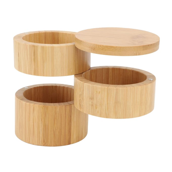 Home 3-laags Bamboe Hout Container 3-laags Kruidencontainer Bamboe Hout Kruiden Organizer L beige