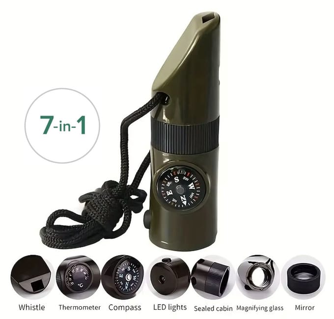 Survival Set – Kompas – Noodfluit - 7 in 1 - Fluit - Vergrootglas – Avonturen – Kamperen – Bergbeklimmen