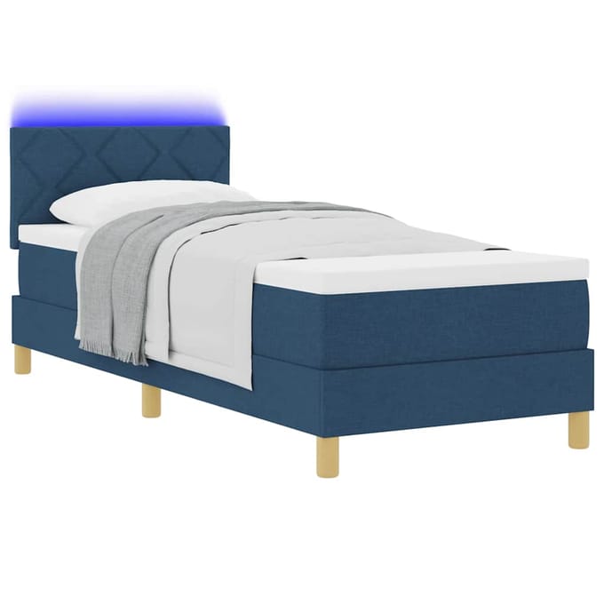 vidaXL - LED - Box - Spring - Bed - met - hoofdeinde - Blauw - 80 - x - 200 - cm - Stof