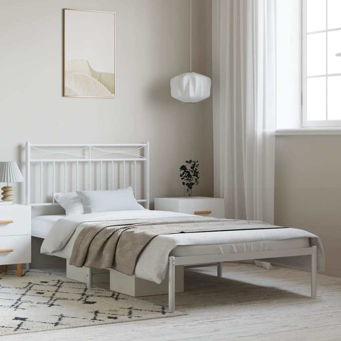 vidaXL - Bedframe - met - hoofdbord - metaal - wit - 100x200 - cm