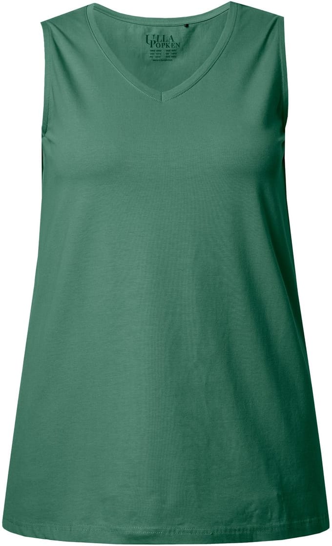 Ulla Popken - Dames - Top A-lijn V-hals mouwloos - Donker eucalyptus - Maat 54+