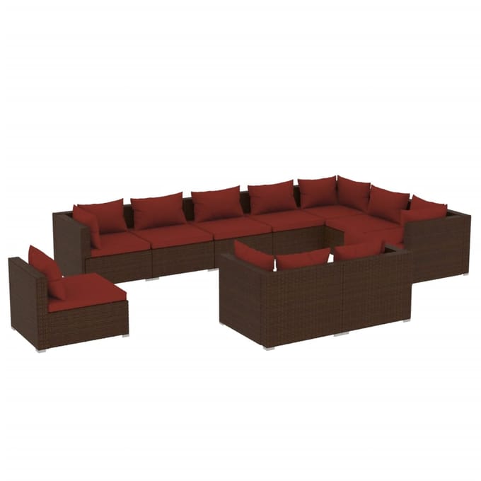 vidaXL - 10-delige - Loungeset - met - kussens - poly - rattan - bruin