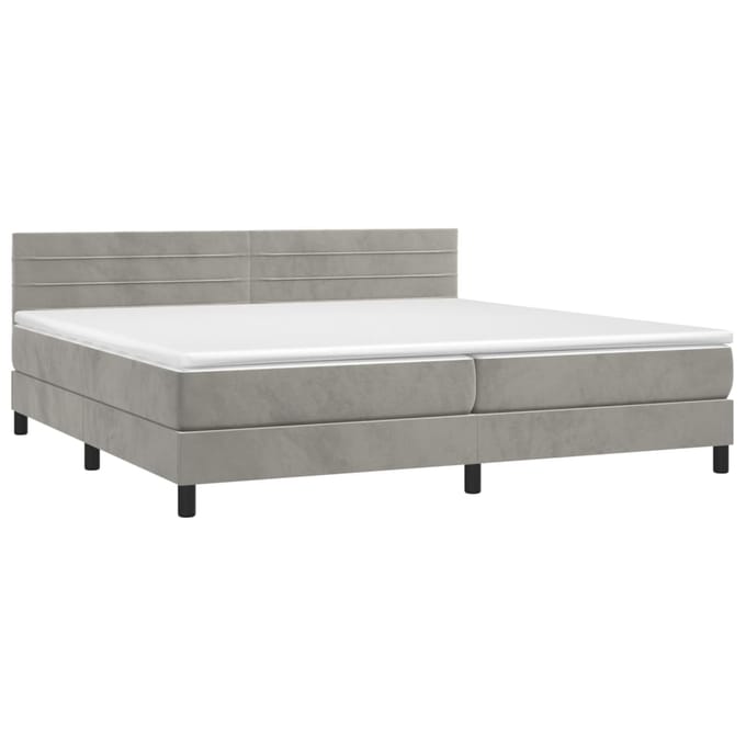 vidaXL - Boxspring - met - matras - en - LED - fluweel - lichtgrijs - 200x200 - cm