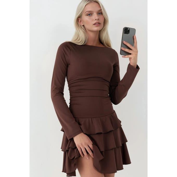Rimpelige Crew Neck Mini Jurk