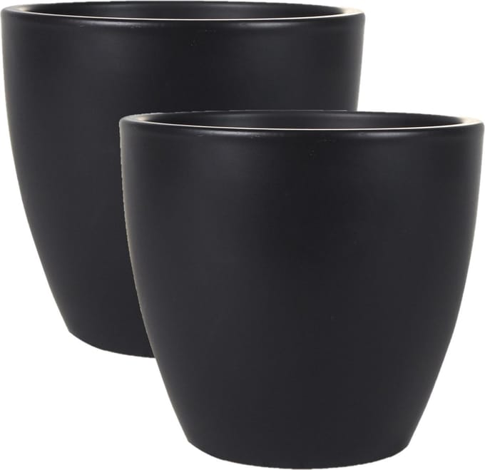 Ter Steege Bloempot - 2x - zwart - glans - Scandinavisch - 20 x 19 cm - plantenpot