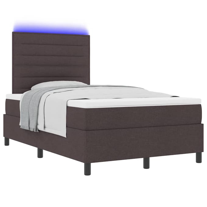 vidaXL - Boxspring - bed - met - matras - met - LED - Donkerbruin - 120 - x - 200 - cm - Stof