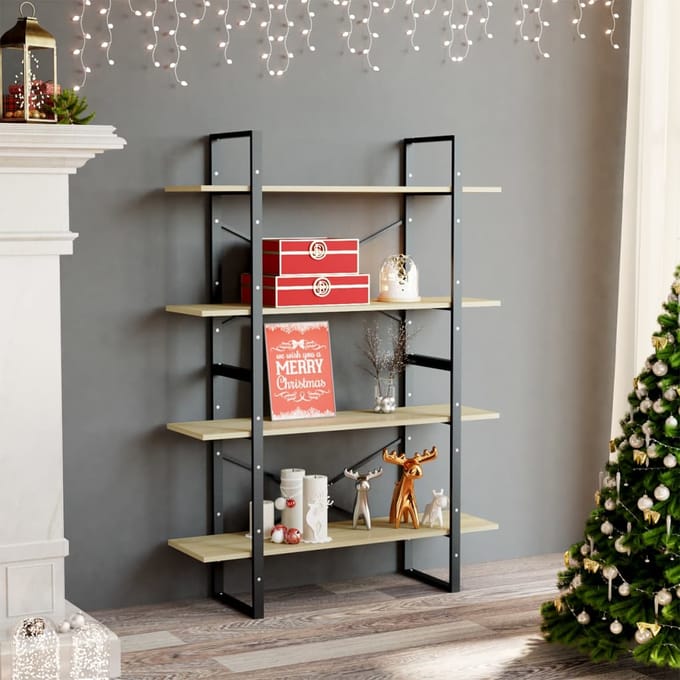 vidaXL - Boekenkast - 4 - schappen - 100x30x140 - cm - bewerkt - hout - sonoma - eiken