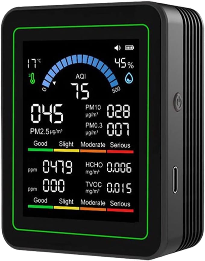 Luchtkwaliteitsmonitor - Lucht tester - Binnenlucht meten - Real-time sensor - 7 x 35 x 9 cm - Zwart